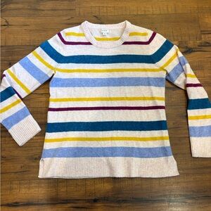 J Crew Womens Sweater Ivory Blue Striped Long Sleeve Pullover Size M Wool Blend